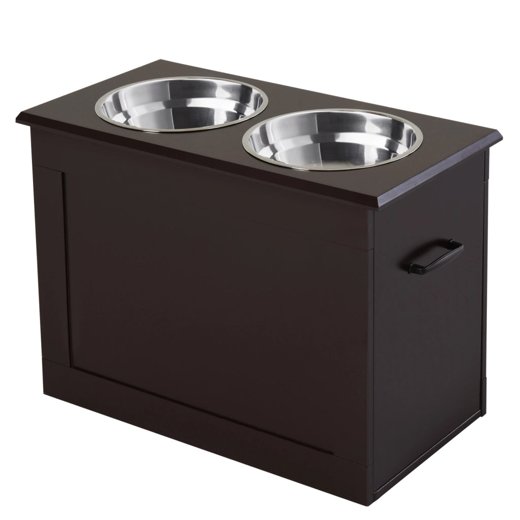 Ciotole Rialzate per Cani Grandi, Supporto Portaciotole in MDF con 2 Ciotole in Acciaio Inox, 60x30x41 cm, Marrone