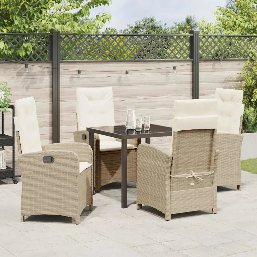 Set da Pranzo per Giardino con cuscino 5 pcs Beige polyrattan