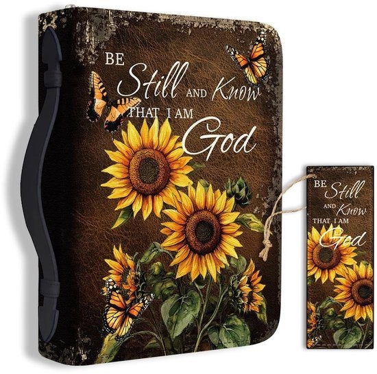 Borsa per Bibbia Grande - Materiale PU - Disegno Fiori del Sole/Farfalla - Borsa per Bibbia - Cartellino - Accessori da Portare 20,5 x 28 x 5,5 cm - Copertina per Bibbia