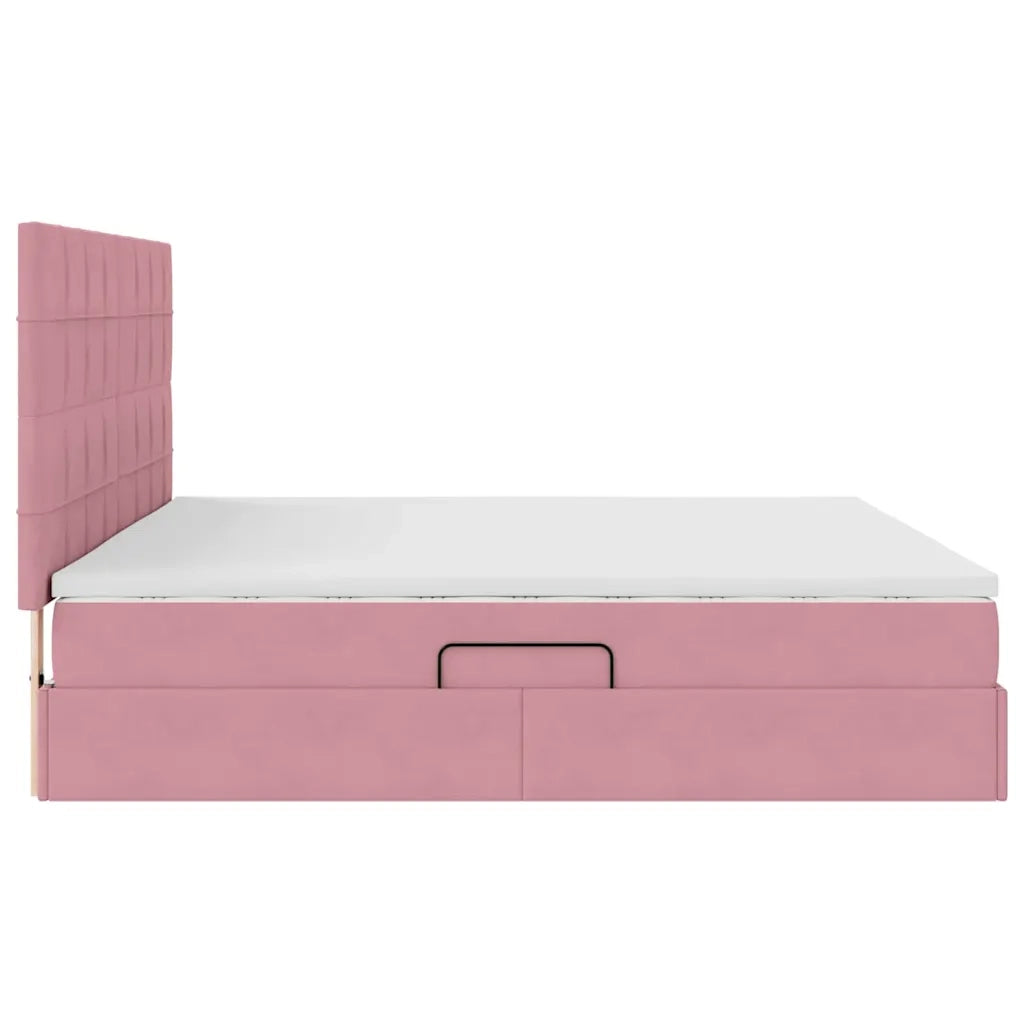 Letto con contenitore e materasso Rosa 200 x 200 cm Velluto 3372056