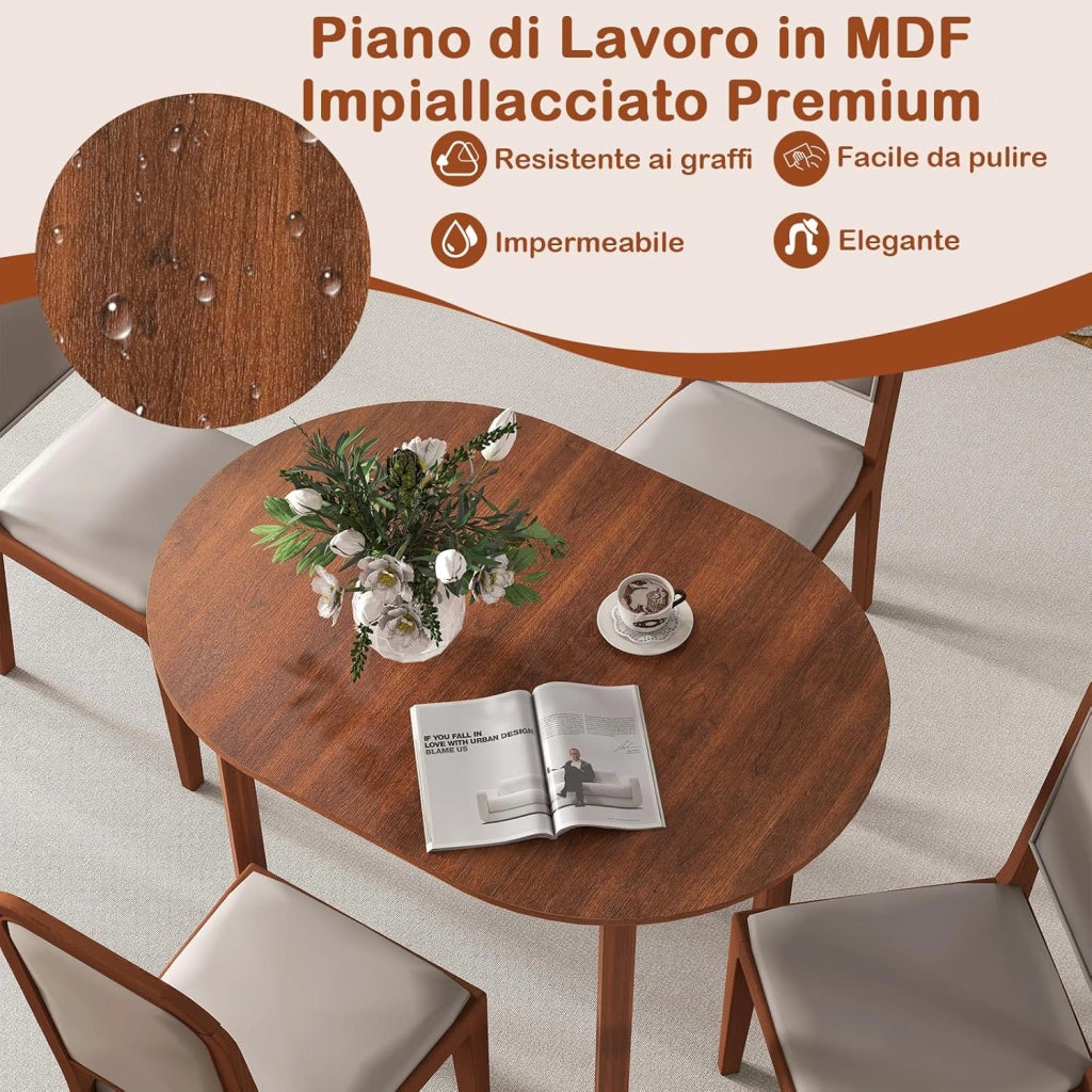 Tavolo da Pranzo in Legno per 2-4 Persone, Tavolo da Cucina Ovale con Gambe in Legno di Caucciù, Scrivania in Stile Rustico per Ufficio in Appartamenti Piccoli, Portata 120 kg