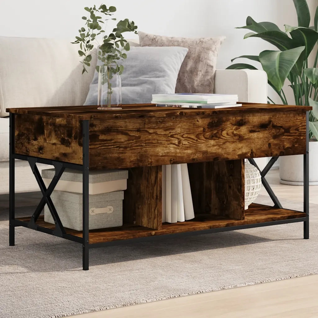 Tavolino salotto | Tavolino da caff¨¨ | Tavolino da Soggiorno Rovere Fumo 100x55x50 cm Multistrato e Metallo