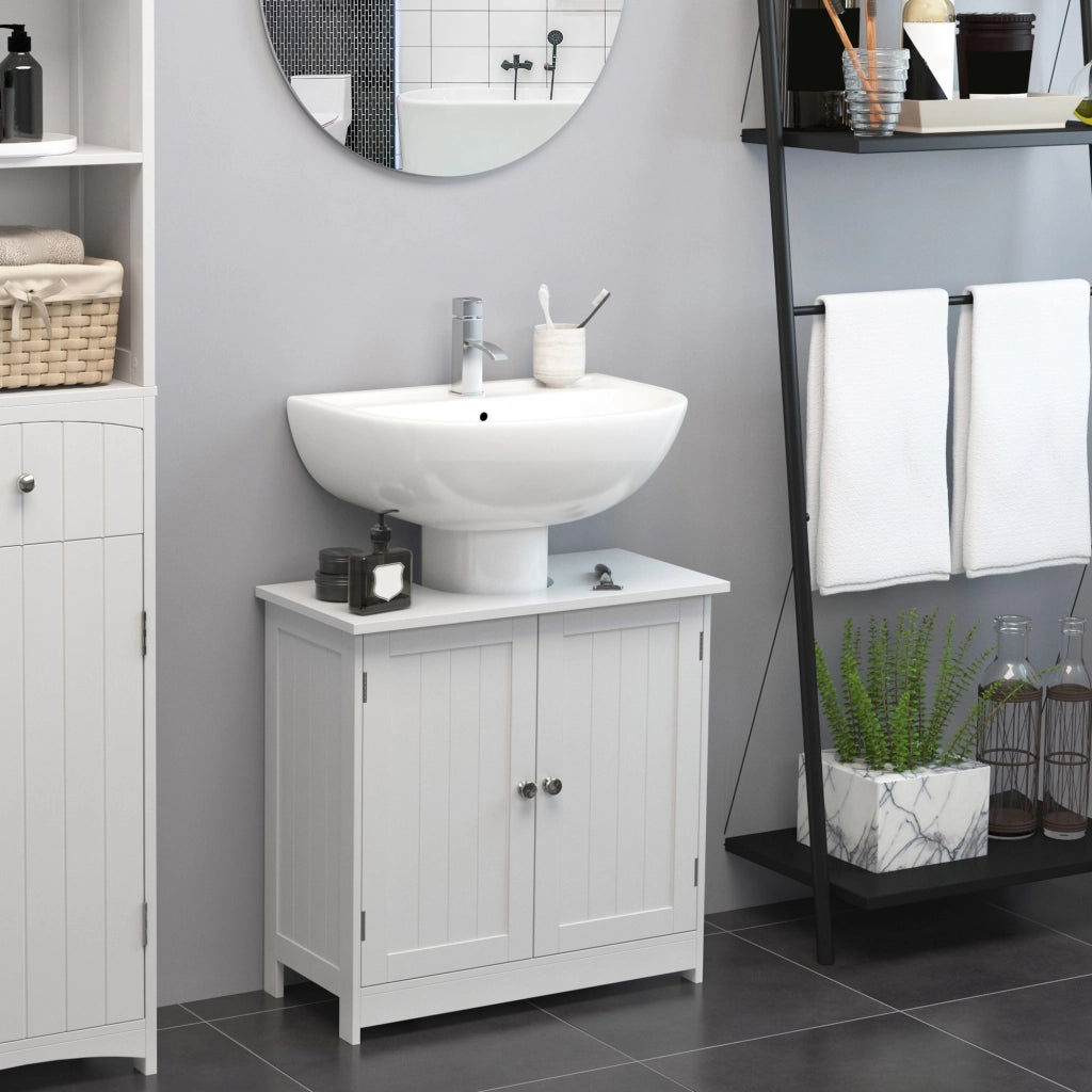 Mobile Sottolavabo Bagno con 2 Ante e Ripiano Regolabile ¨C Minimal ¨C Bianco 60x30x60 cm