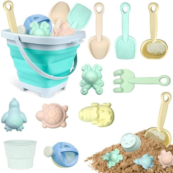 Set di costruzioni con sabbia 12 pezzi - Set di costruzioni con sabbia - Set di costruzioni con sabbia e contenitore - Contenitore opzionale - Lavoratore di sabbia e contenitore - Forme di sabbia - Set di costruzioni con sabbia