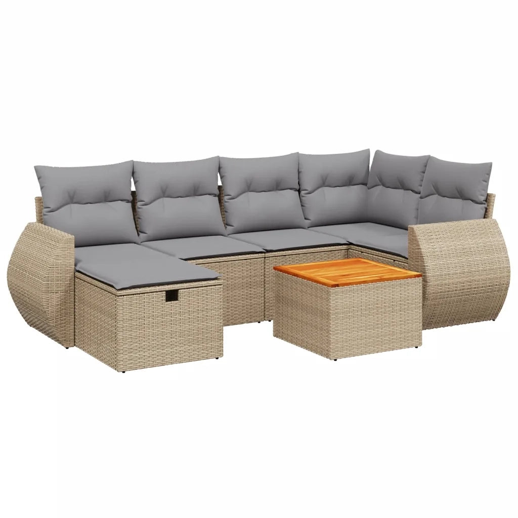 Set Divano da Giardino 7 pz con Cuscini Beige Misto Polyrattan