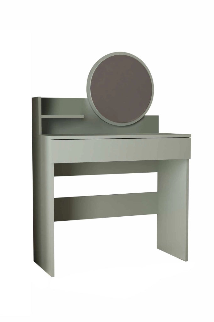 Comodino "Harmony Mini Round" con specchio in legno - 90 x 40 x 133 cm - Verde