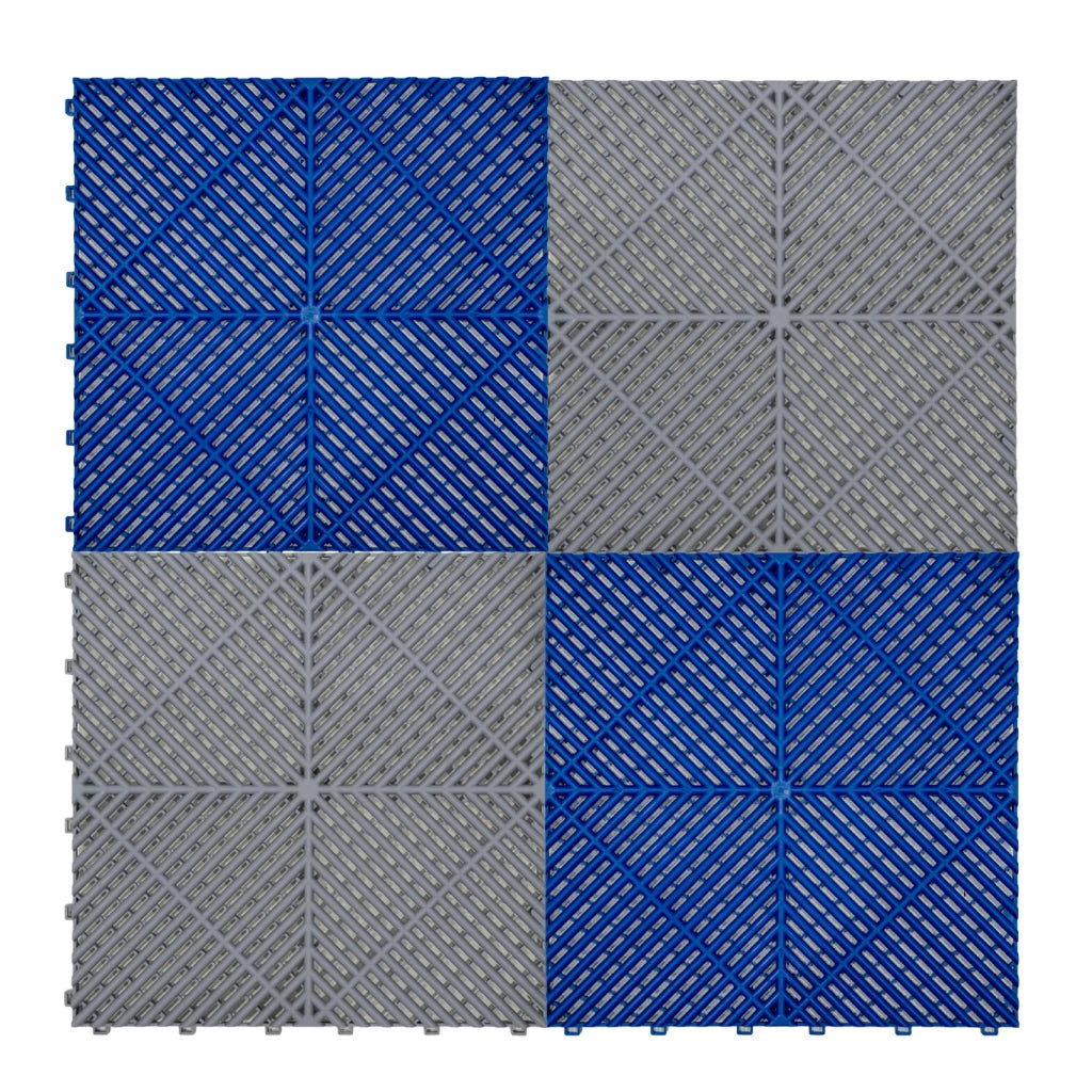 Piastrelle ventilate grigie e blu 6m x 6m per garage doppio e officine, antiscivolo.