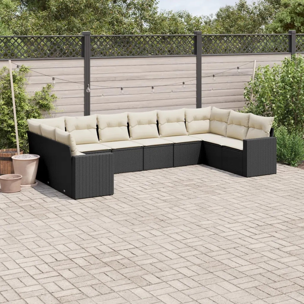 Set Divani da Giardino 10pz con Cuscini in Polyrattan Nero 3219456