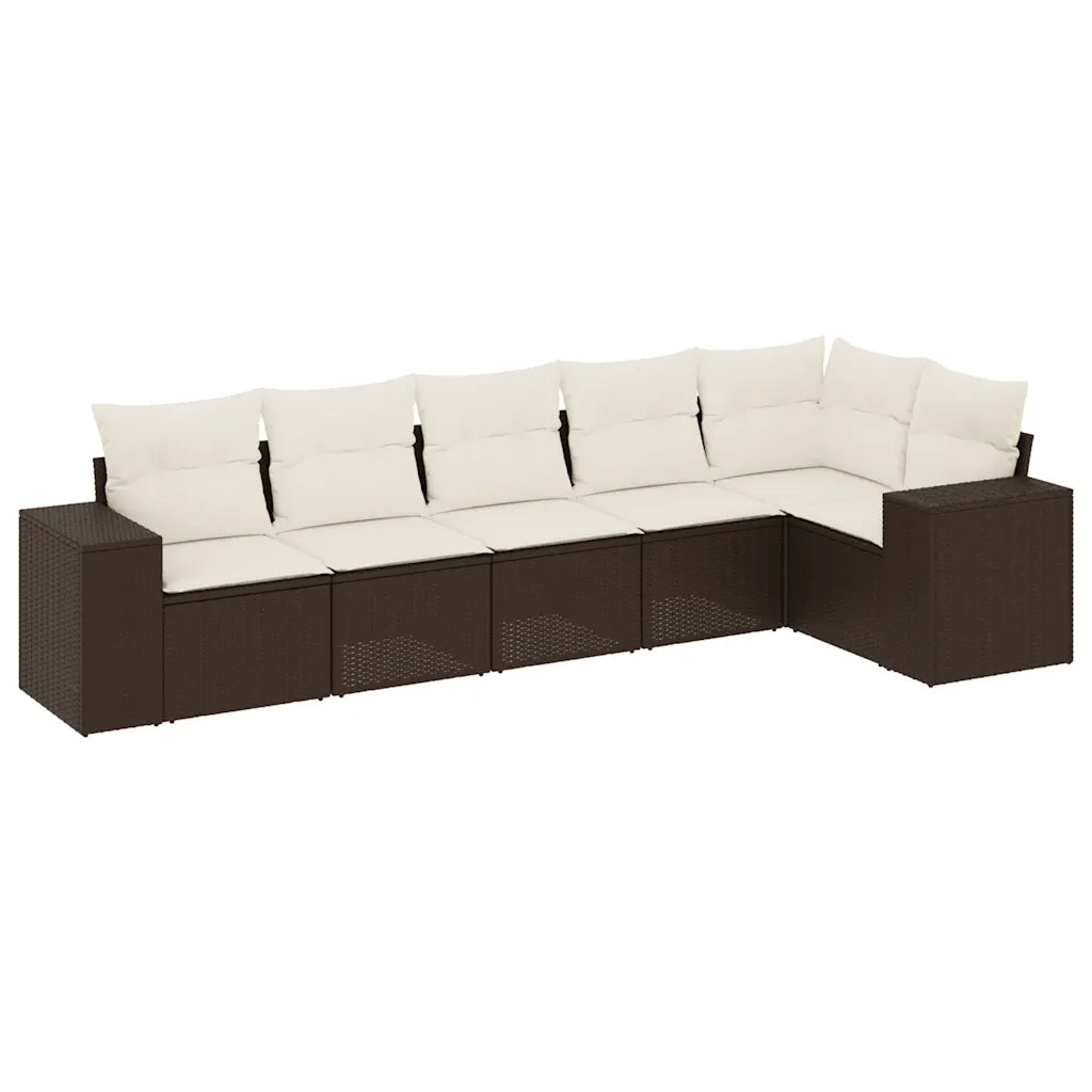 Set Divano da Giardino 6 pz con Cuscini Marrone in Polyrattan 3222592