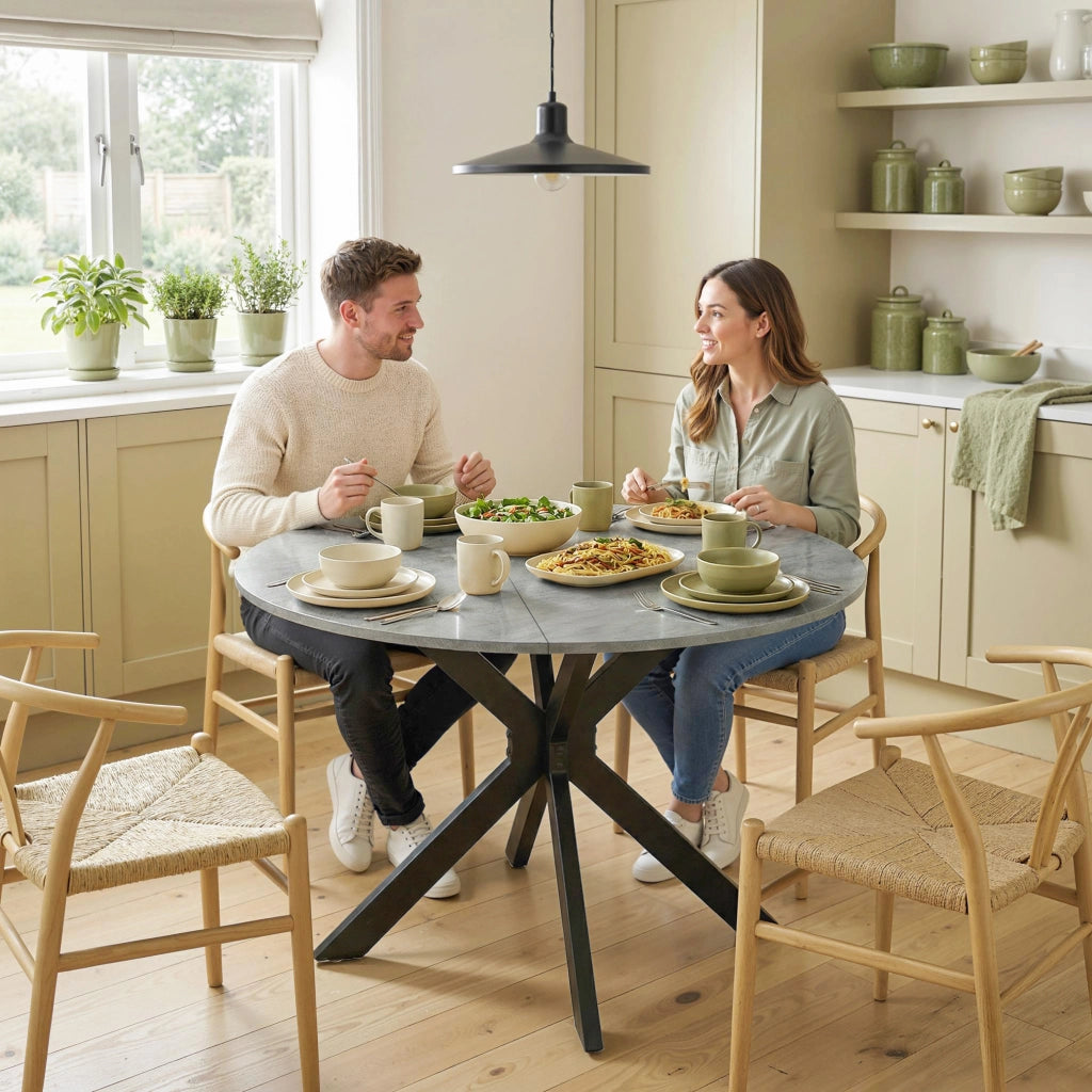 Tavolo da pranzo allungabile rotondo pieghevole ¨C Minimal ¨C cemento grigio 90x200