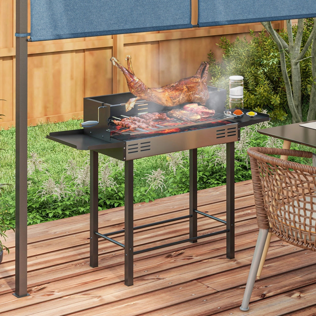 Barbecue a Carbone Portatile con Spiedo Girevole ¨C Minimal ¨C Griglia 118x32x90 cm Nero