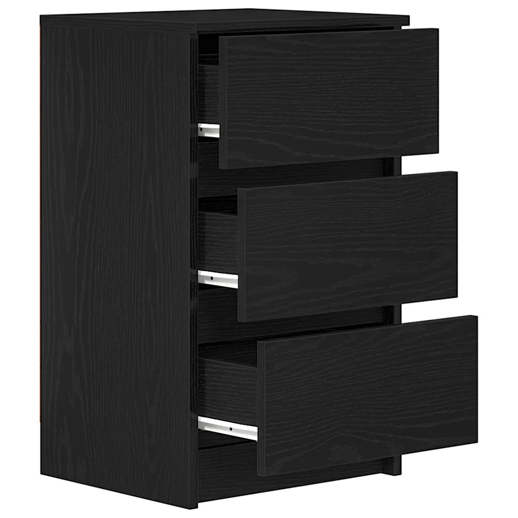 Set di 2 Comodini | Armadio da Notte | Mobiletto da notte con 3 Cassetti Nero 39x35x65 cm
