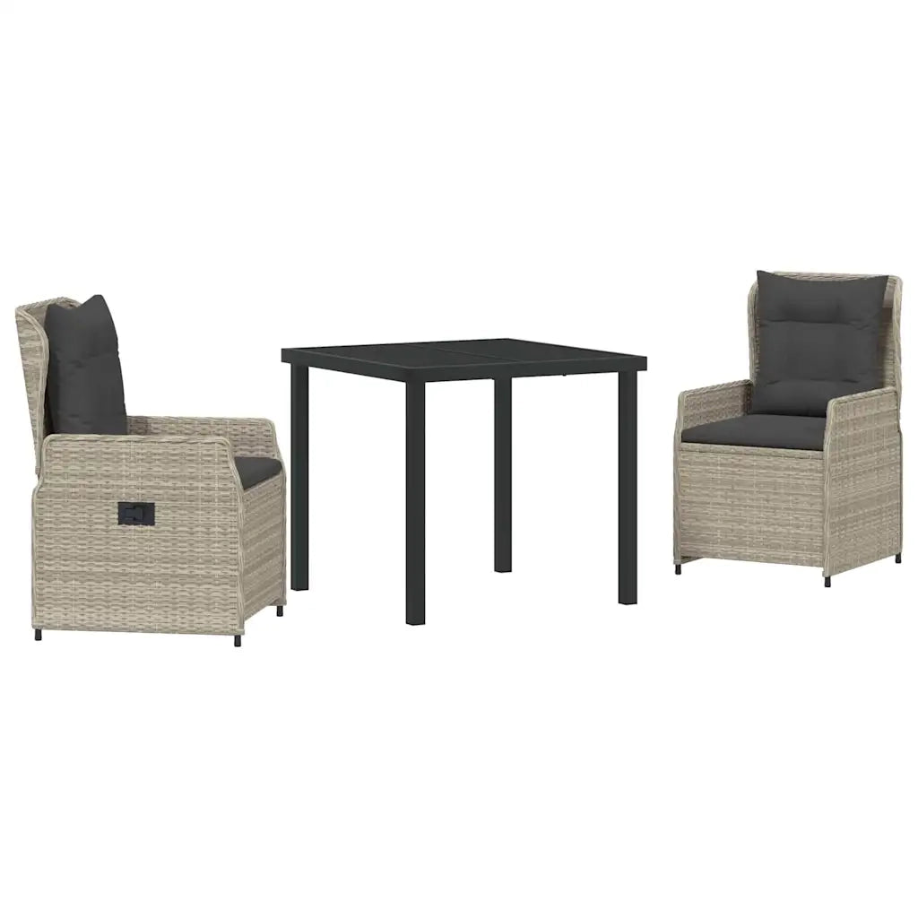Set da Pranzo per Giardino 3 pcs Grigio chiaro polyrattan
