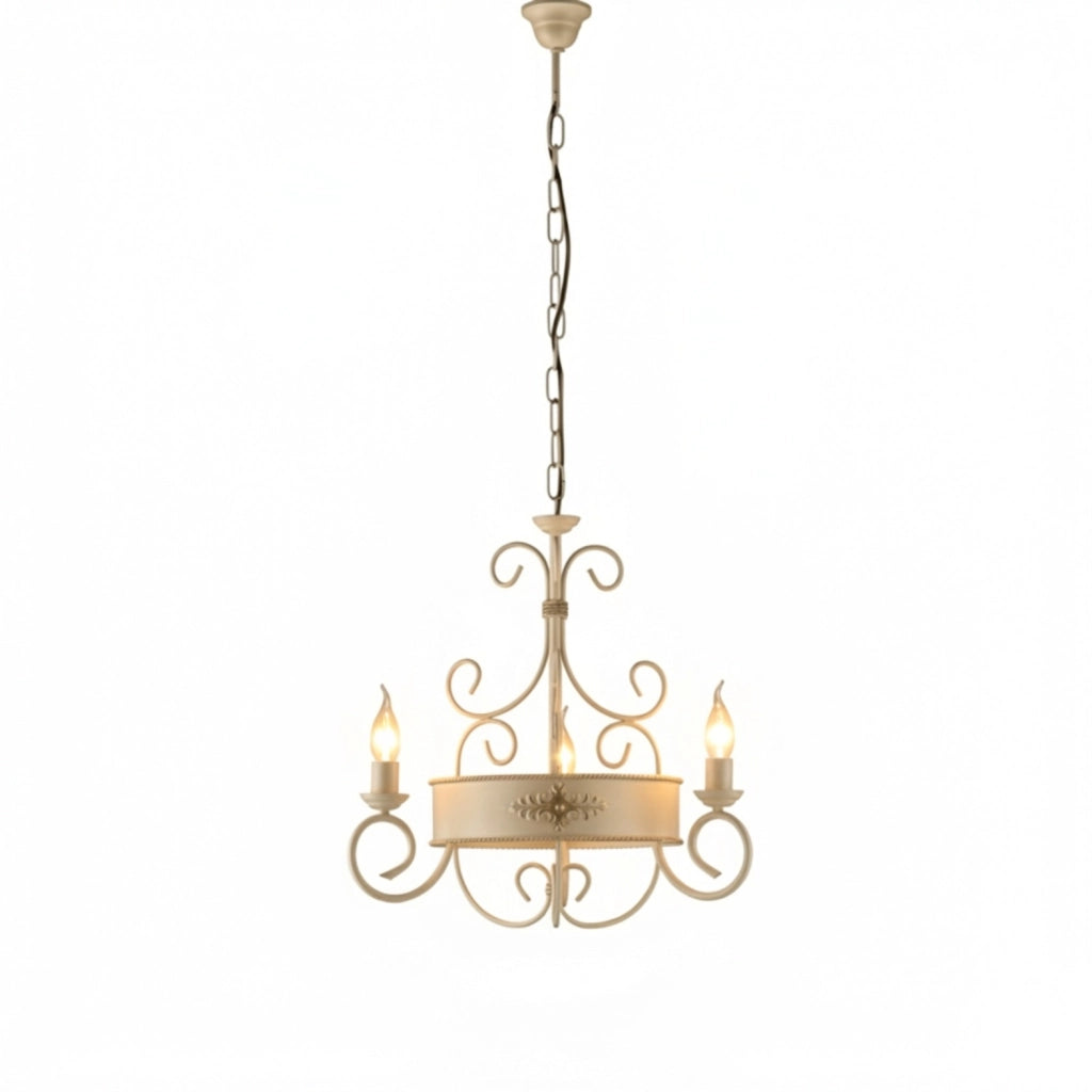 Lampadario Rustico Baltimora Metallo Avorio Oro 3 Luci E14