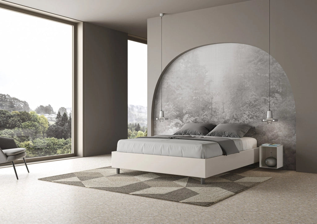 BS COM Letto matrimoniale con rete imbottito 160x210 similpelle bianco