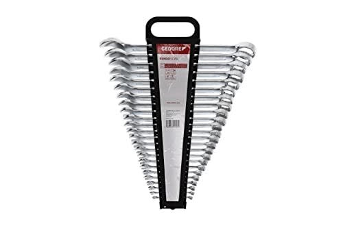 Gedore R09105024 Set di Chiavi Combinata Metriche 24 Pezzi 6-32 mm Acciaio Cromo-Vanadio Finitura Cromata Opaca Satinata Angolo 15° Conforme DIN 3113 ISO 3318 ISO 7738 In Supporto colore Nero