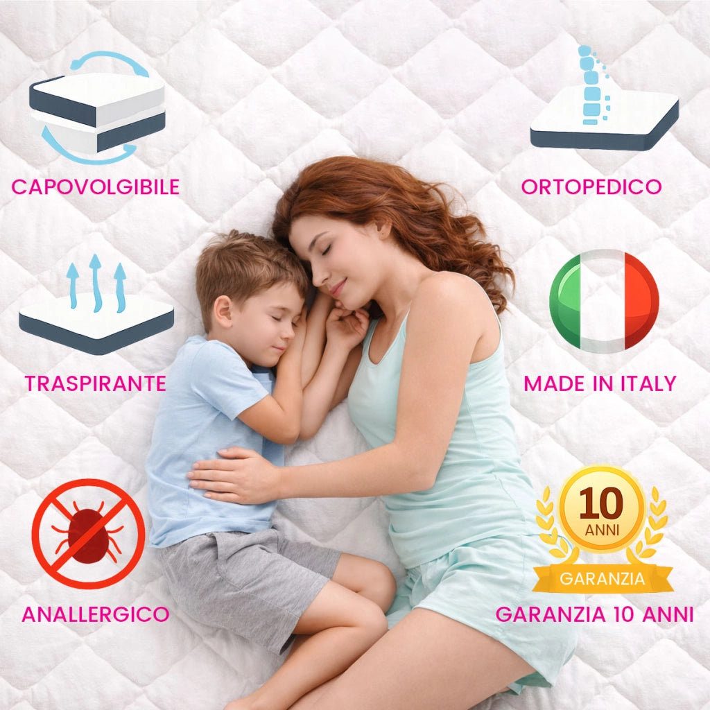 Materasso singolo 90X195 Cm CONFORTEVOLE che NON SCALDA, Materasso ortopedico alto 20 cm contro il mal di schiena | MADE IN ITALY, Anallergico - MOD. PRIME 20