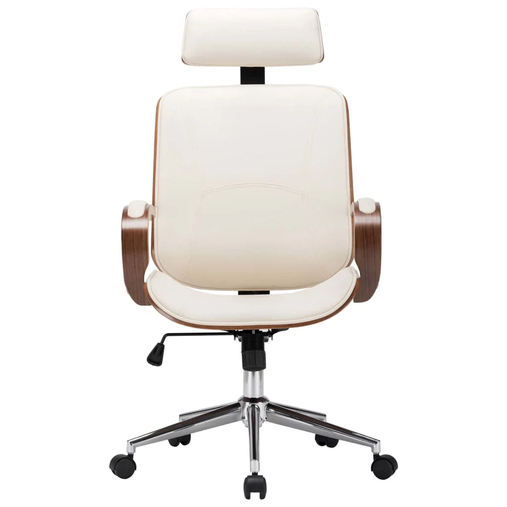 Sedia da ufficio sedia da computer sedia da studio con poggiatesta similpelle e legno crema 02_0023984