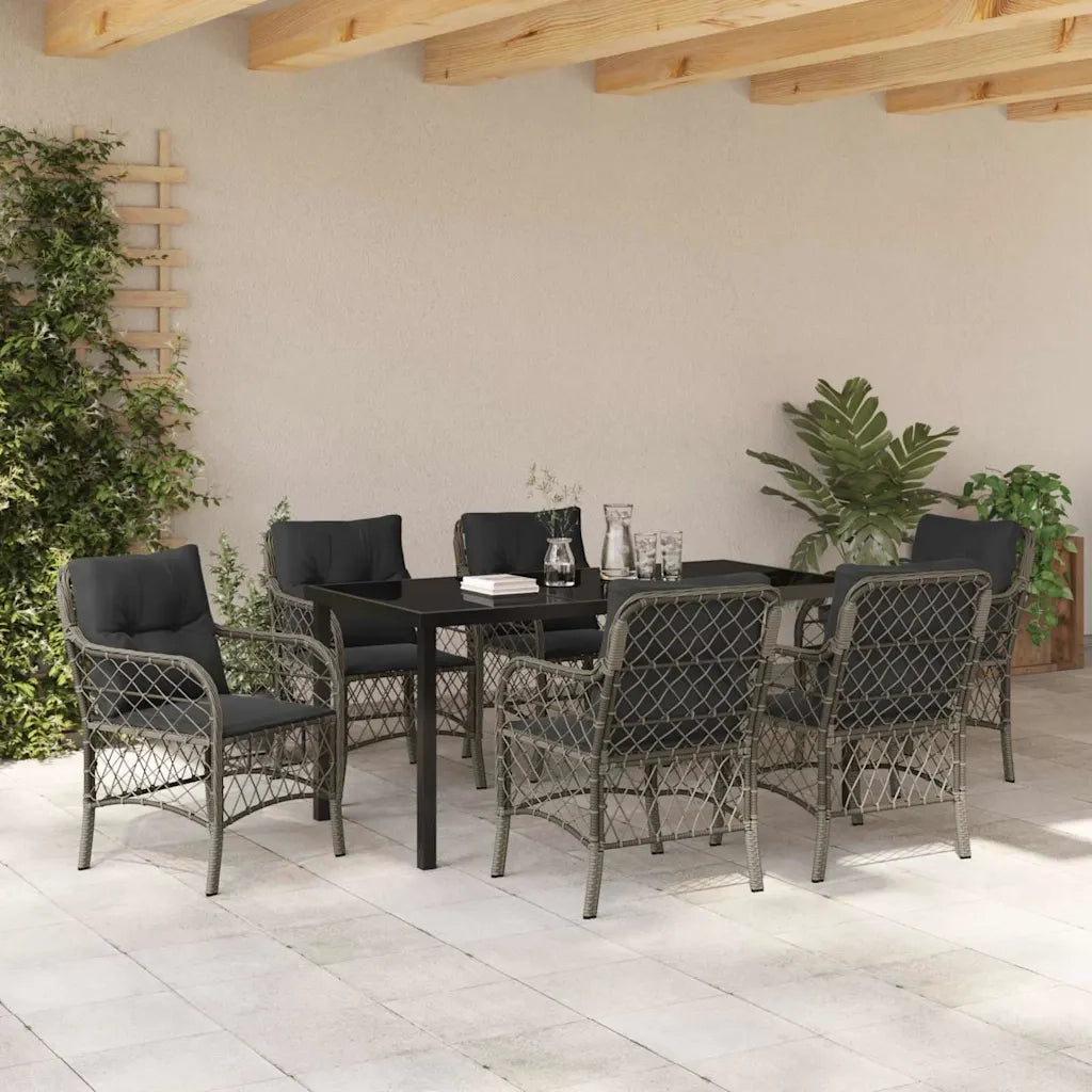 Set da Pranzo per Giardino con cuscino 7 pcs Grigio polyrattan