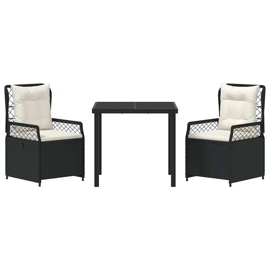 Set da Pranzo per Giardino 3 pcs Nero polyrattan