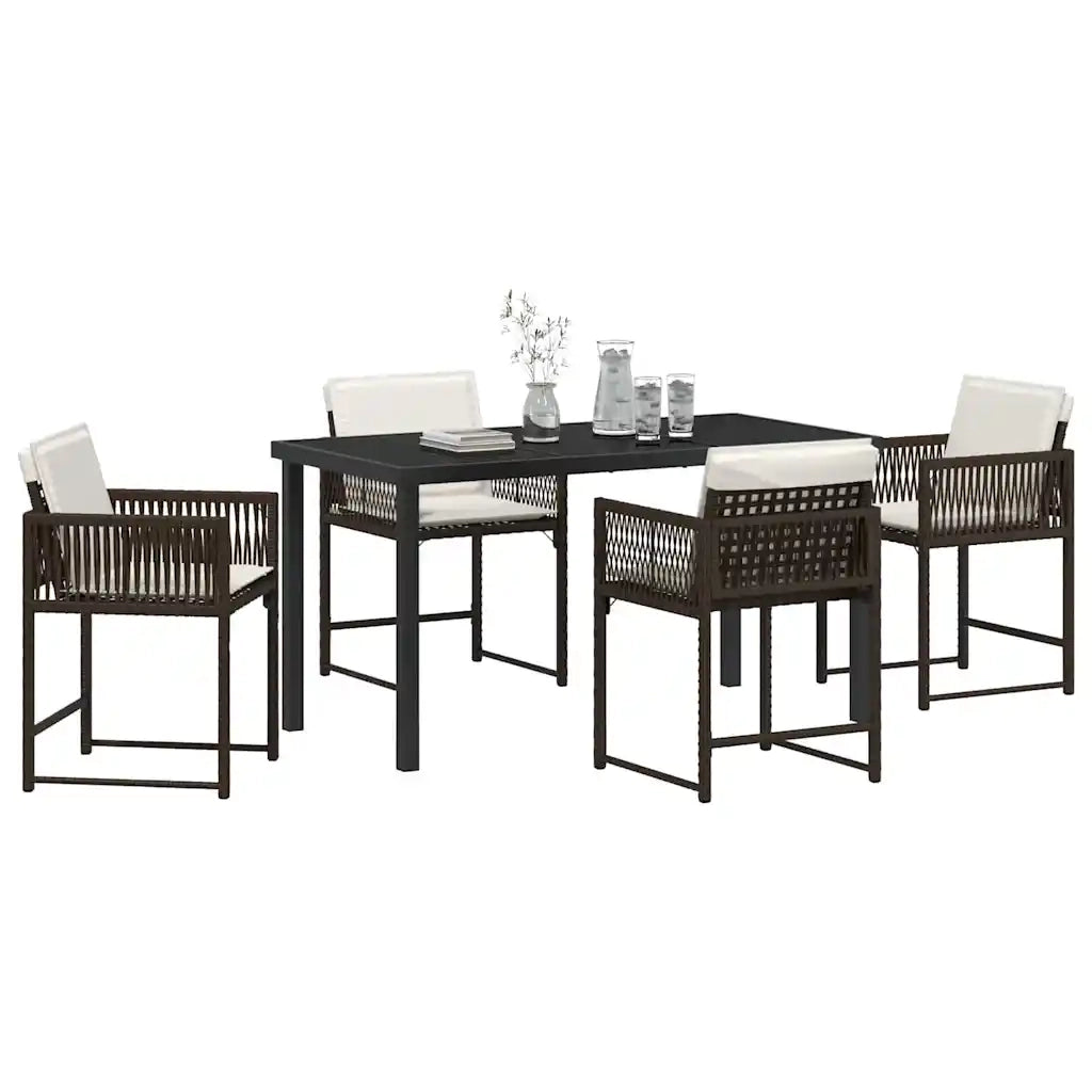 Set da Pranzo per Giardino 5 pcs Marrone polyrattan