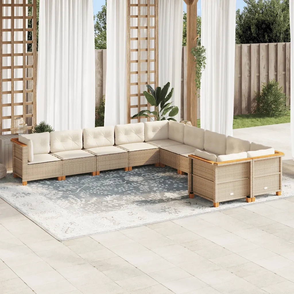 Set Divano da Giardino 10 pz con Cuscini Beige in Polyrattan 3262045