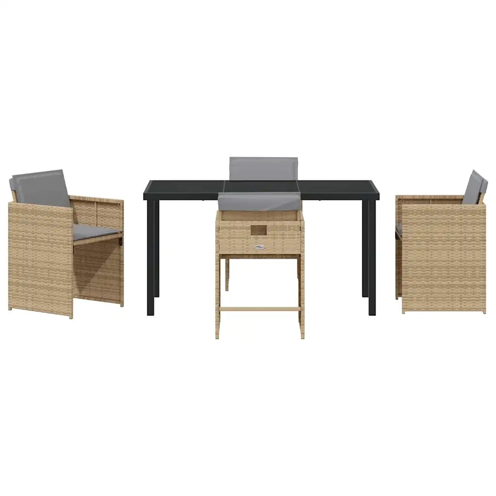 Set da Pranzo per Giardino 5 pcs Beige polyrattan