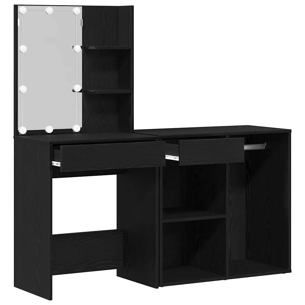 Set Tavolo da Trucco LED Rovere Nero 140 x 40 x 140 cm 3333045