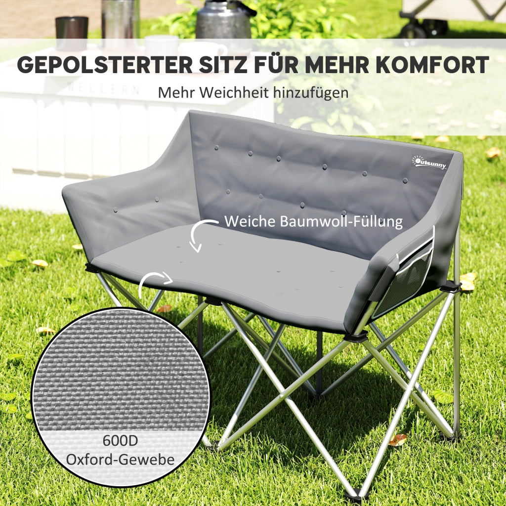 Sedia pieghevole 2 posti ¨C Minimal ¨C grigio con tasche laterali e braccioli