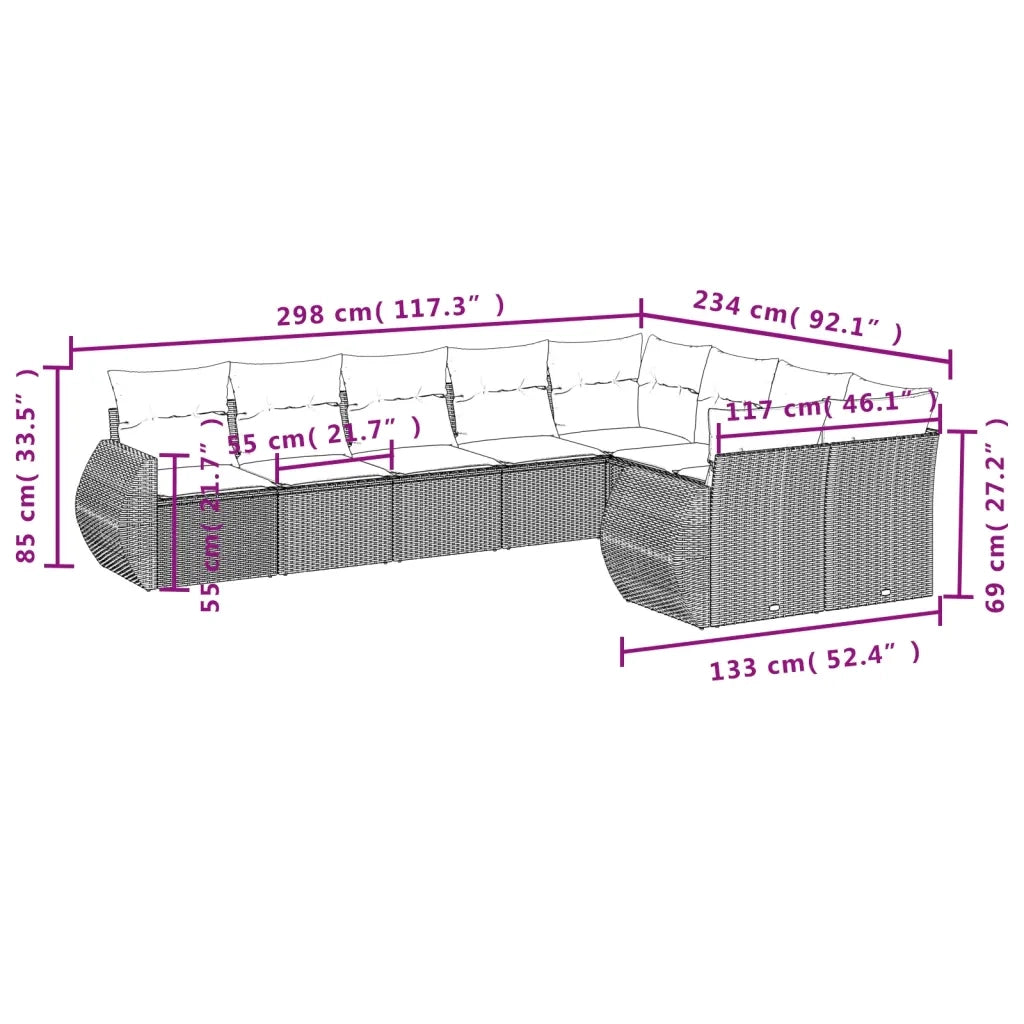 Set Divano da Giardino 9 pz con Cuscini Grigio in Polyrattan 3221839