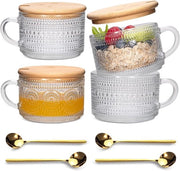 Set da caffè in vetro con decorazioni in bambù - design elegante - con 4 bicchieri