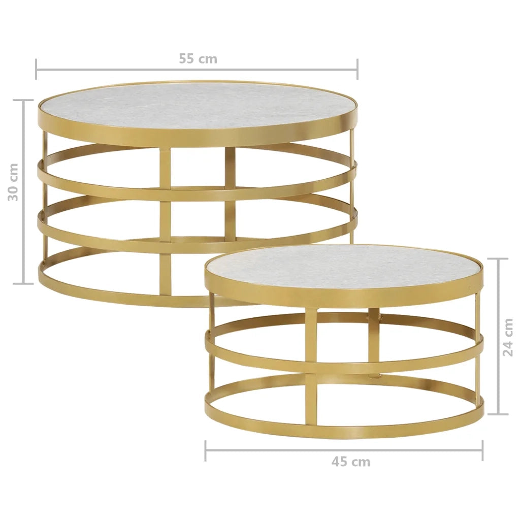 Tavolini da CaffÃ¨ 2 pz Marmo Ottone e Bianco cod mxl 54915