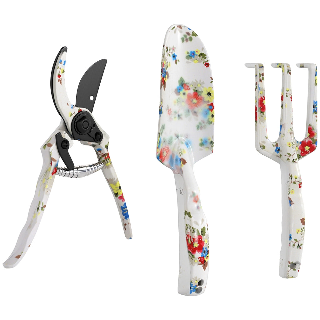 Set attrezzi da giardino 3 pezzi ¨C Xylo ¨C alluminio con forbici, paletta, rastrello