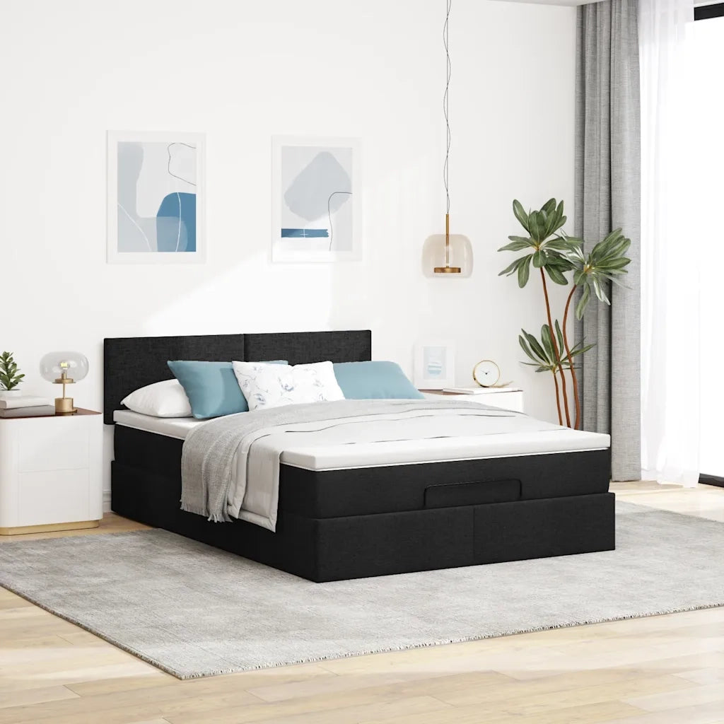 Pouf Letto con Materasso e LED Nero 140x190 cm 3312224
