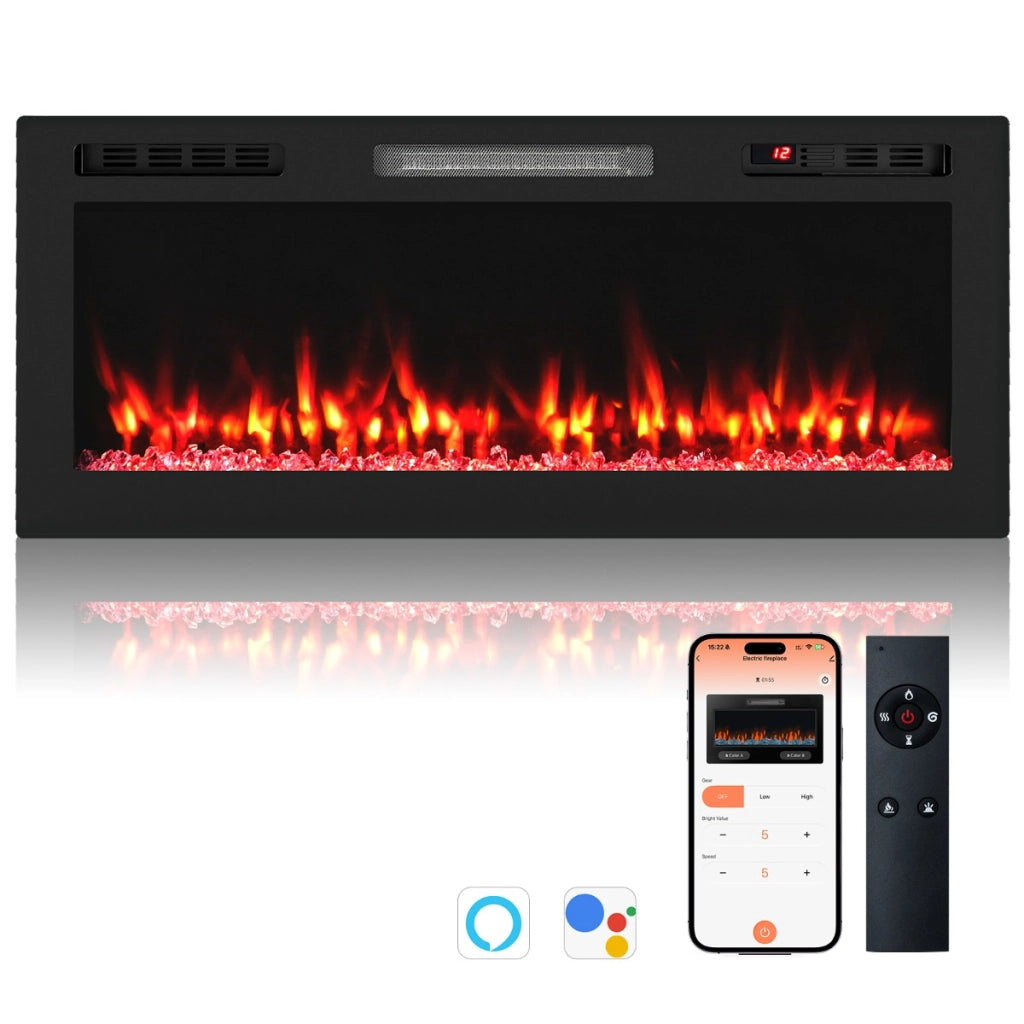 Caminetto elettrico con 12 colori per la fiamma e 5 livelli di luminosit¨¤, Riscaldatore con controllo tramite APP e telecomando