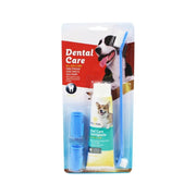 Trade Shop - Set Spazzolino Lungo Doppio + Dentifricio + 2 Testine Dito Per Cane Animali -