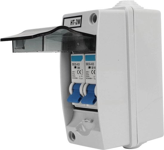 Interruttore di Corrente Miniatto - 2 Poli - Materiale Plastico Resistentente alle Fiamme - 230V - Alta Capacità di Interruzione - Per Distribuzione di Corrente - Modello 63