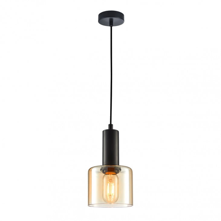 Lampada sospesa Italux Santia nera vetro ambra E27