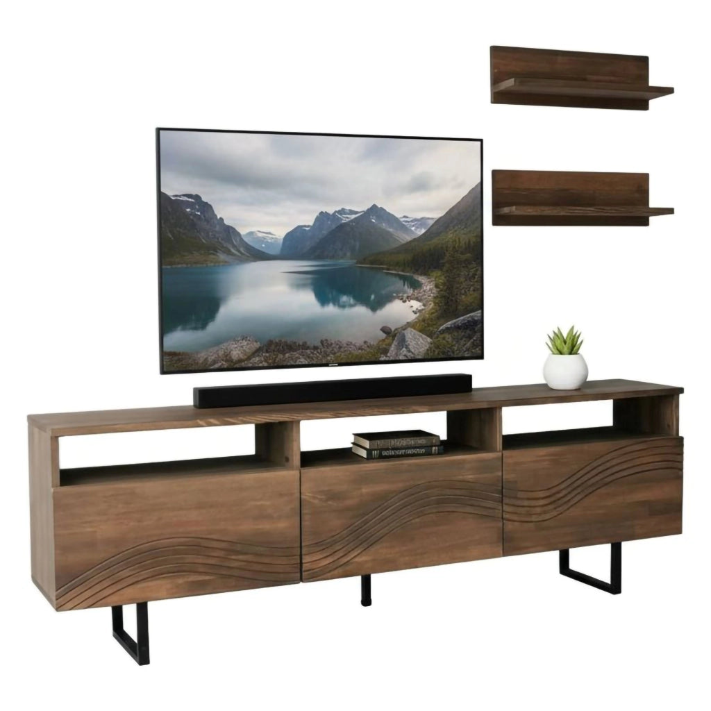 Mobile porta TV Ulana, Credenza da soggiorno, Armadio basso per TV, Base parete attrezzata, 170x30h40 cm, Noce