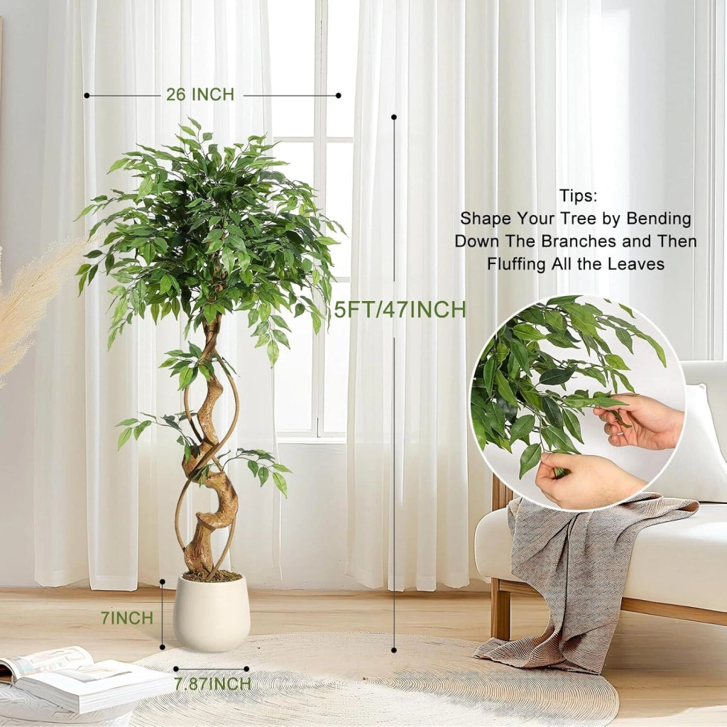 Ficus Artificiale 120 cm Pianta Verde Finta Decorativa in Vaso per Casa e Balcone