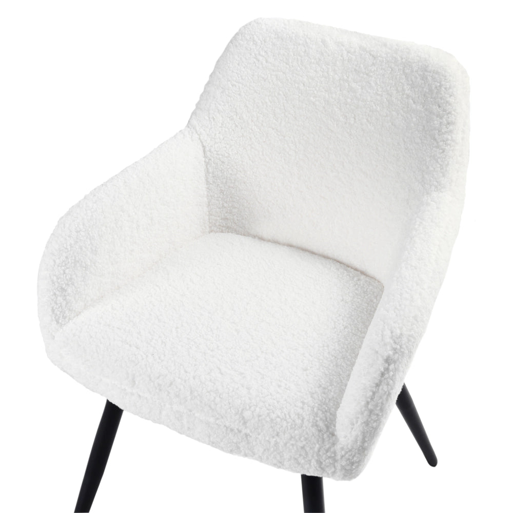 Set di 2 sedie imbottite in tessuto bouclè bianco sporco con gambe in metallo soggiorno cucina