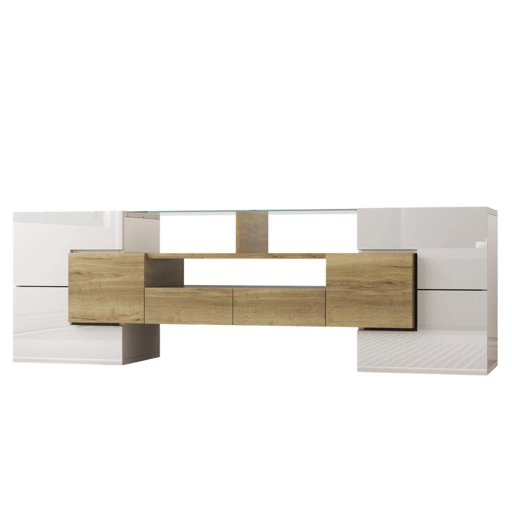 Mobile TV con LED multicolore, 145 cm, bianco e oro