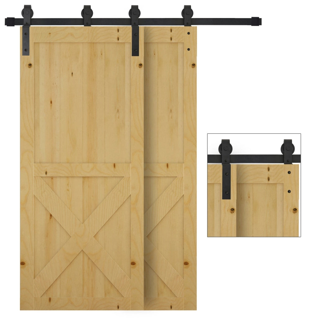 Binario per Porte Scorrevoli 200x0,6x4 cm con Kit di Accessori Nero