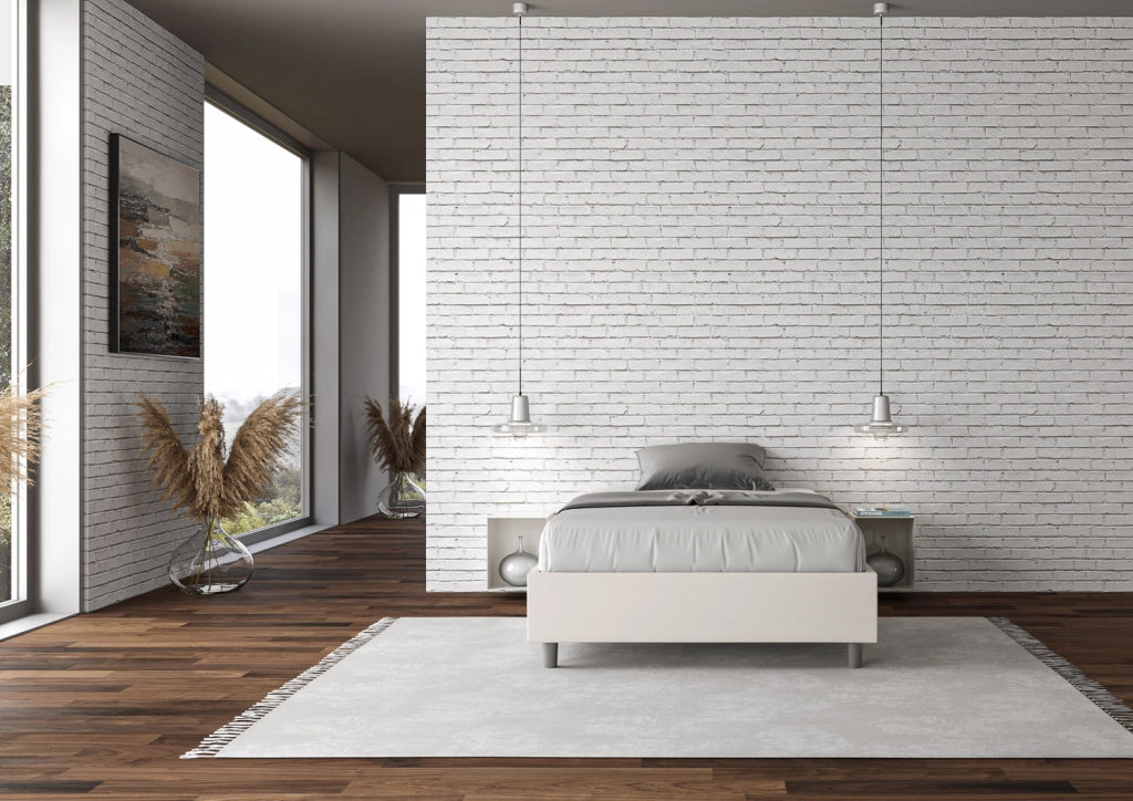 BS COM Letto una piazza e mezza contenitore imbottito 120x190 similpelle bianco
