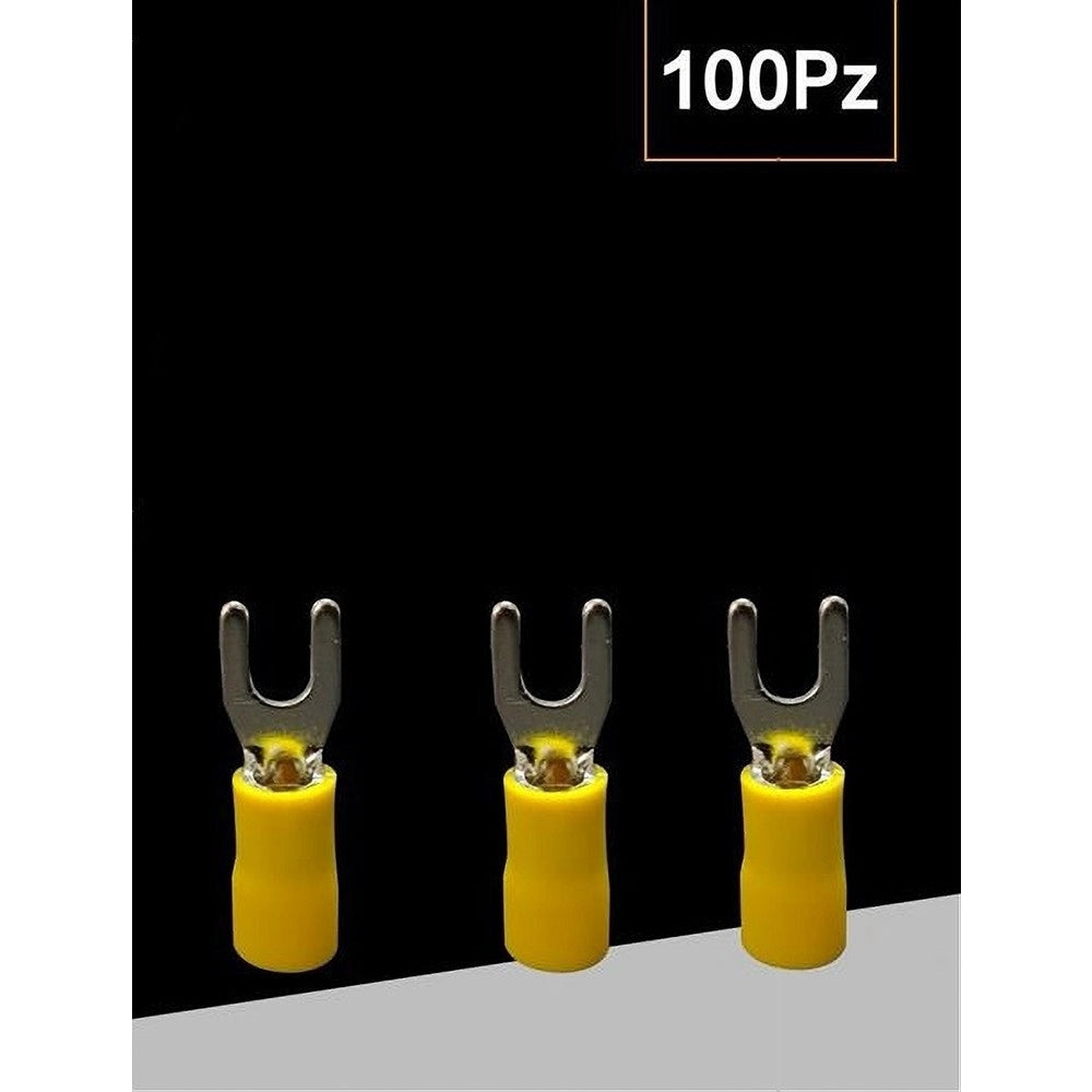 Trade Shop - Set 100 Pz Capicorda A Forcella A Crimpare Per Cavi 0.5-1.5 Mm² Isolato Sv1.25-4 - Giallo