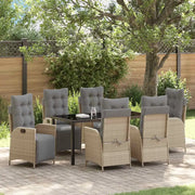 Set da Pranzo per Giardino con cuscino 7 pcs Beige polyrattan