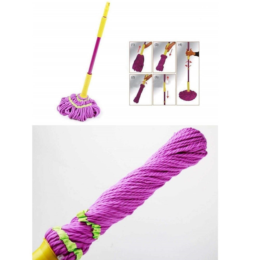 Trade Shop - Scopa Mocio Auto-strizzante 130x9x9cm Rotante Strizza In Microfibra Lava Pavimenti -