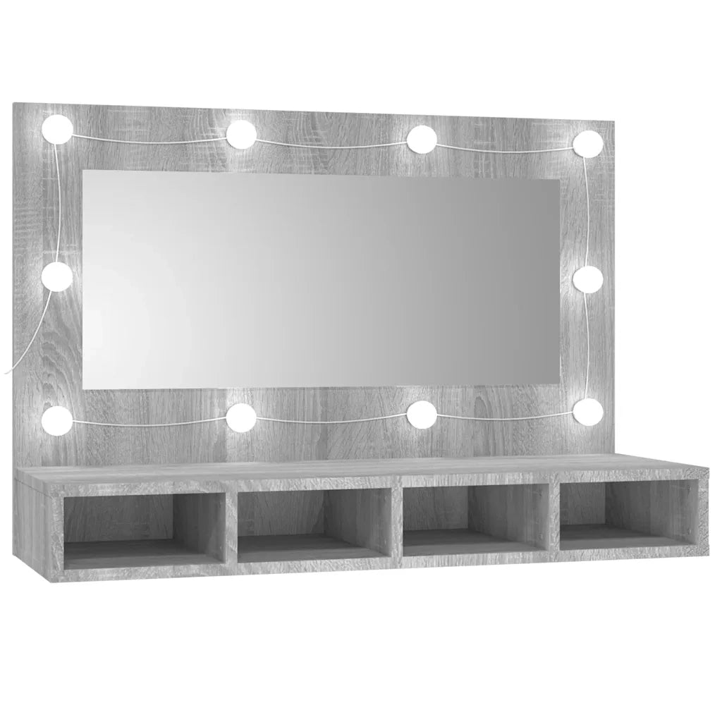 Mobile a Specchio con LED Grigio Sonoma 90x31,5x62 cm 820458