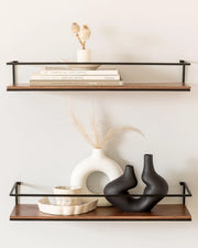 Set di pannelli da parete -STENN- | Pannelli da parete in metallo e finitura in legno reale | Pannelli da parete fluttuanti come spazio di stoccaggio per bagni, salotti, cucine, camere da letto e altro | Noce