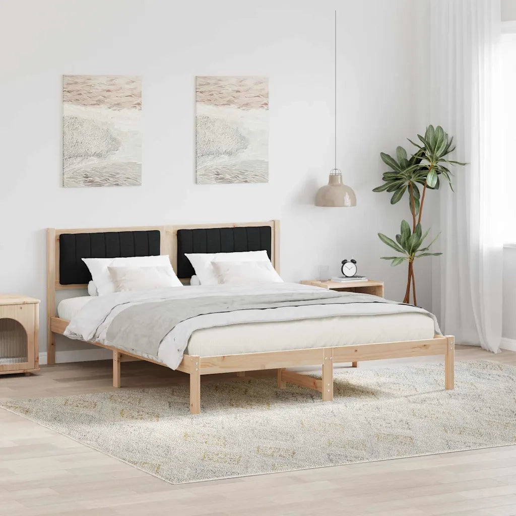 Letto con Testiera Rivestita Nero 150 x 200 cm Pino massello 878251